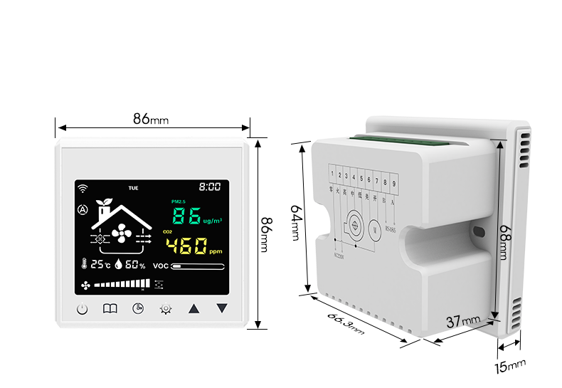 Smart LCD Digital Ventilation Controller Detects PM2.5 CO2 VOC Temp Humidity