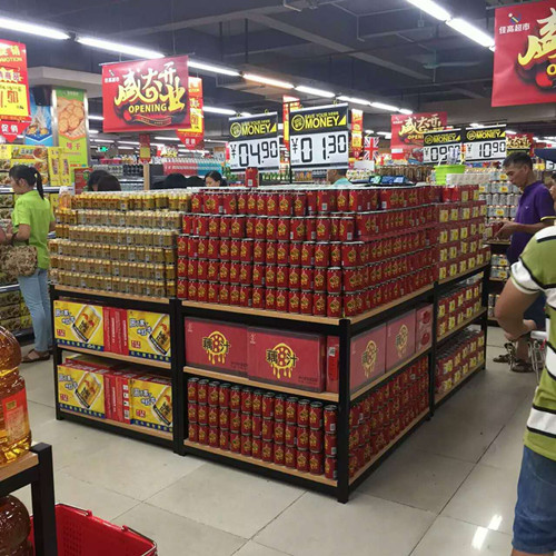 3- Tier Folding Metal Tube Wooden Retail Display Shelves Powder Coated