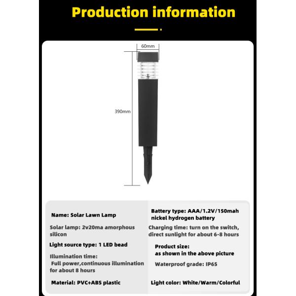 Waterproof Solar Stake Light for Outdoor Decor Battery 150mah Nickel Hydrogen Battery