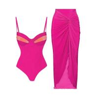 Bikini de plage d'été Nylon Three Piece Costume de bain Rouge Bleu Vert Régulier Haute Élasticité