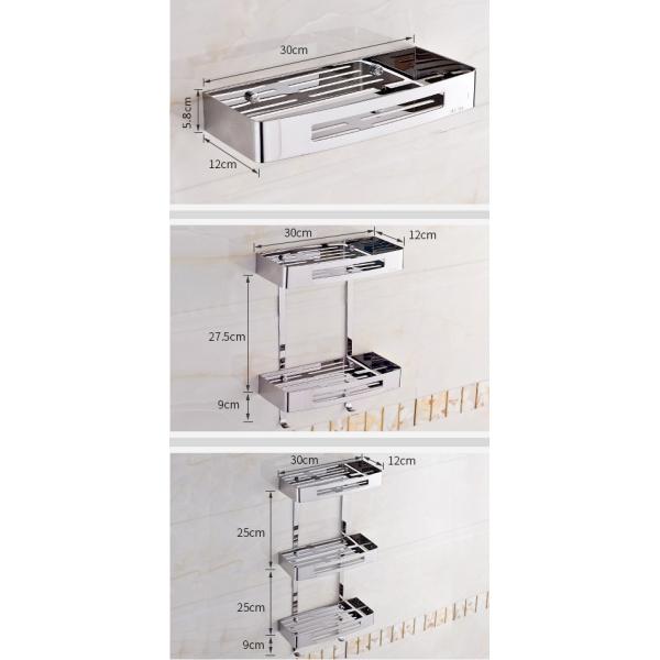 Mirror Polishing Silver Wall Mounted Bathroom Shelf SUS304 Stainless Steel Material
