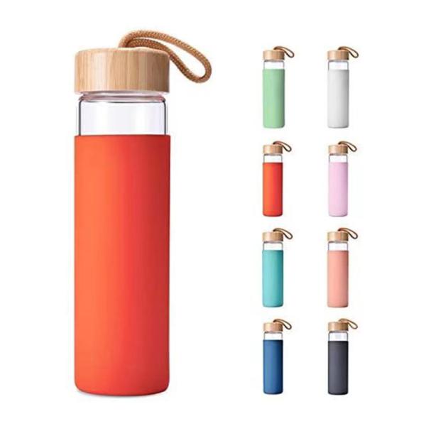Sleek Design Premium School Funky Leak Proof Glass Water Bottle Glass Motivational Water Bottle With Carry Sleeve Easy To Use And Carry