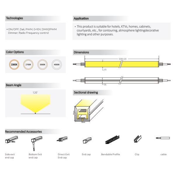 Barra de luz LED flexible de silicona 1516 para saunas 2835 2300K / 2700K / 3000K / 4000K 24V