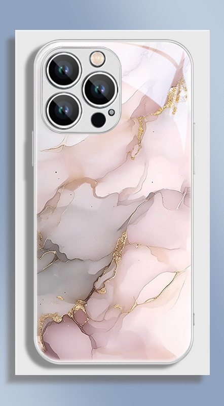 Glass Gilded Marble Texture Watercolor Bloom Phone Case for iPhone 11 12 13 14 15 Pro Max Plus Street Fashion Ins Style
