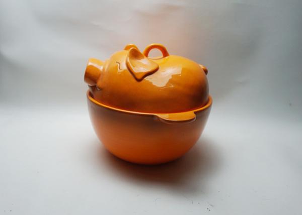 Pig Shaped Ceramic Baking Bowls With Covered Lid Hand Painted Stoneware Earthenware