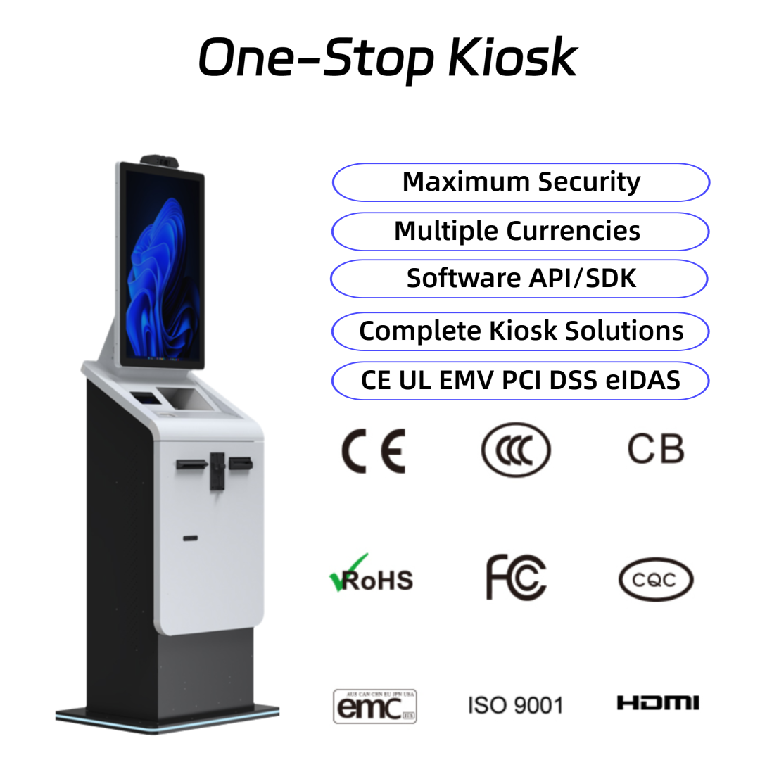 Touch Screen Self Service Payment Kiosk Bill Ticket A4 Printer Scanner Card Dispenser Cash Recycler Kiosk Terminal
