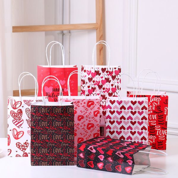 Día de San Valentín Color Rojo Cmyk Regalo de compras Bolsa de papel Kraft Personalizado Pedido personalizado