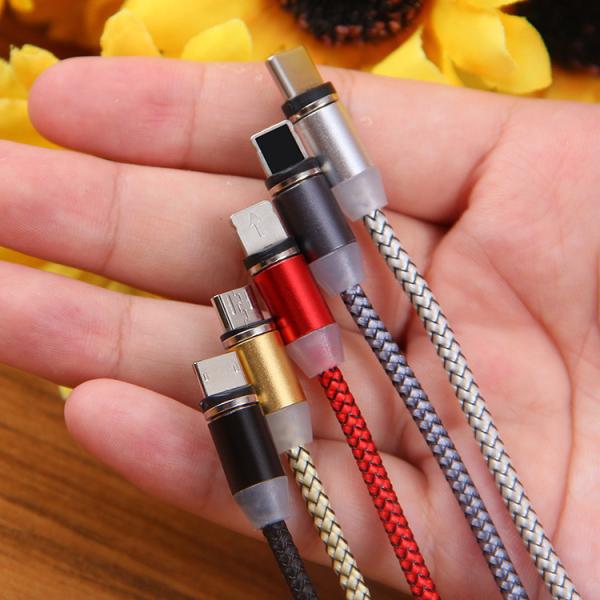 Gold Nylon 5V 2.4A 8pin Magnetic 3 In 1 Charging Cable