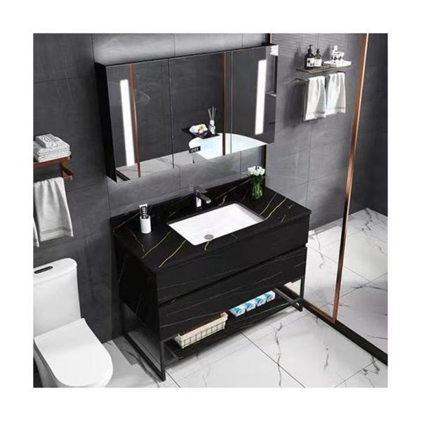Vanity Combo Black Tall Narrow 36 Inch Bathroom Vanity with Solid Wood and Countertop