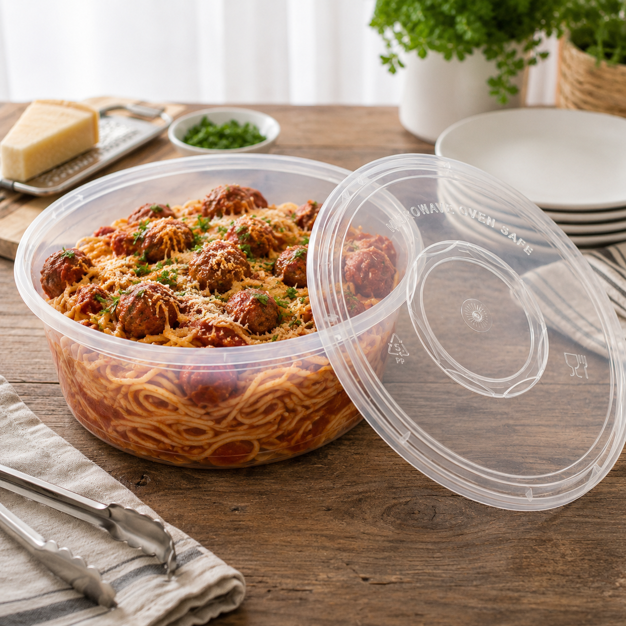 PP Catering Takeaway Food Bowl Disposable 4500ml Extra Thick Clear Fitted Lidded