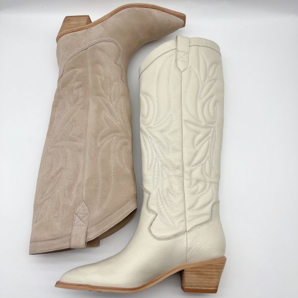 Comfortable Womens Leather Dress Boots Waterproof Off White