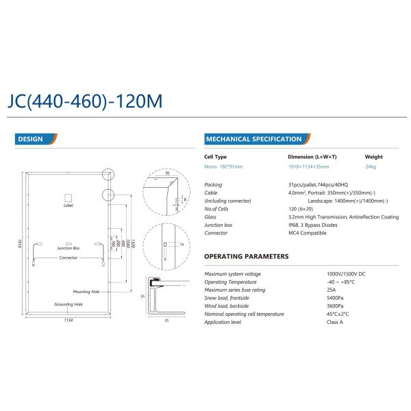 IP68 Excellent Module Efficiency Half-Cell Monocrystalline Solar Panel 440W 450W 460W