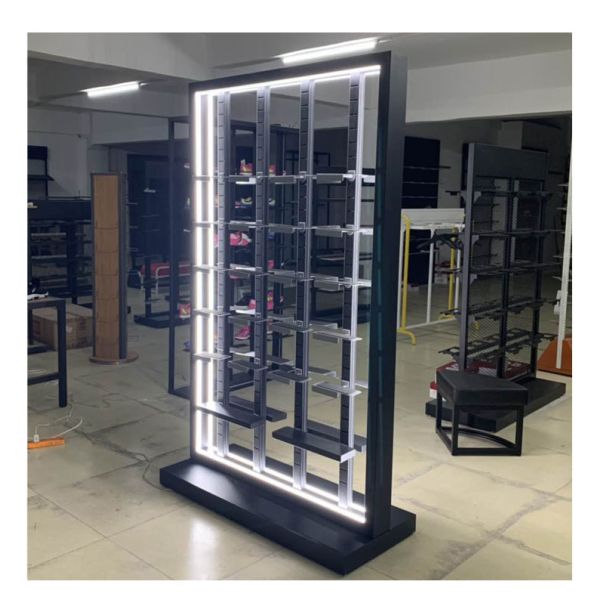 LED Shoe Rack for Stainless Steel Shoe Store Display Fixture in Home Furniture Style