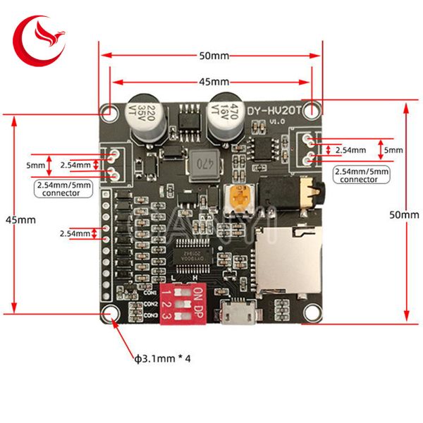 DY-HV8F DY-HV20T 12KHz Voice Playback Pcb Board 10W 20W