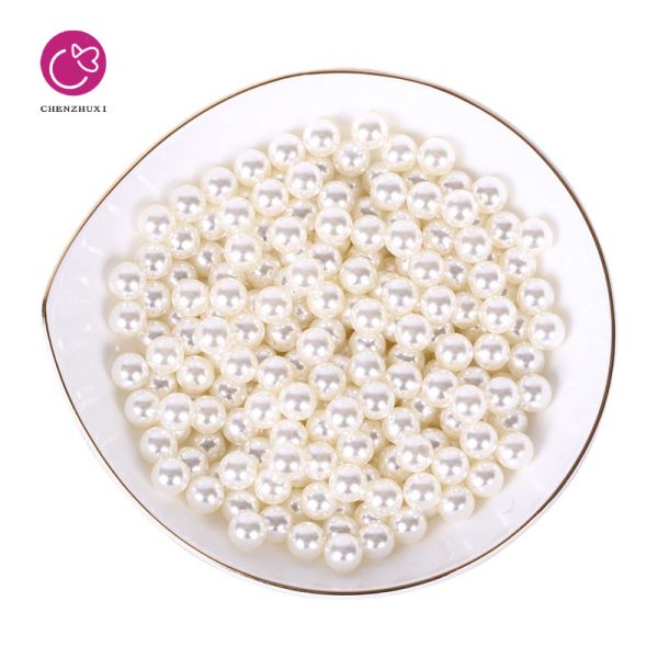 Handmade Loose Bead Imitation Pearl Diy Jewelry Findings Plastic Resin Nail Art Decor a Hole White Beige Bulk Pearls