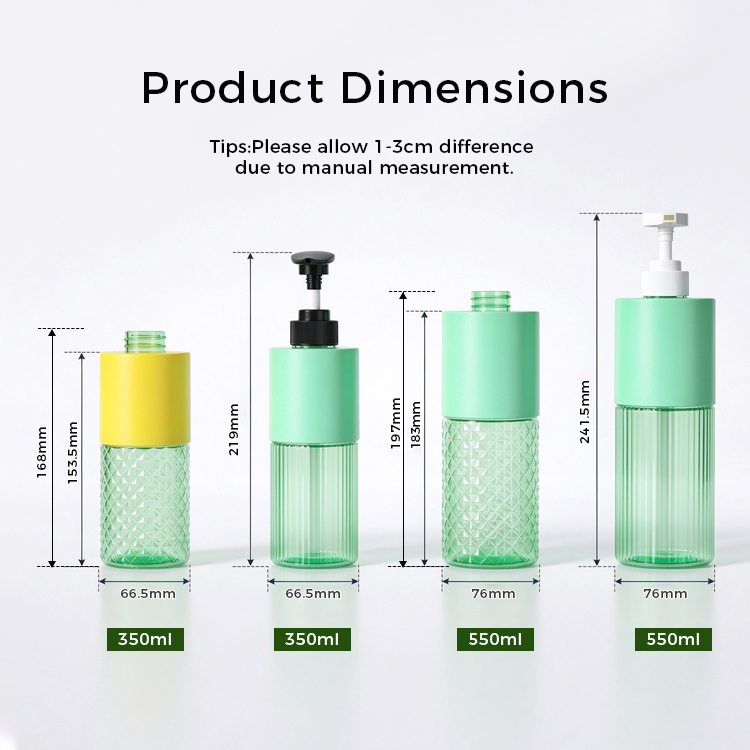 350ml & 550ml Refillable Shampoo Bottle PET Pump Bottle with 31mm Wide Neck and Detachable Pump