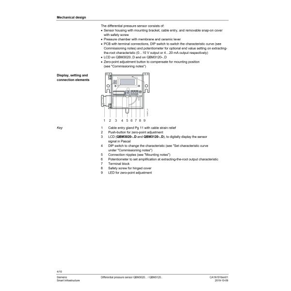 SIEMENS QBM3020-1 Differential Pressure Sensor with Plastic Material and 18 Months Warranty for Industrial Automation