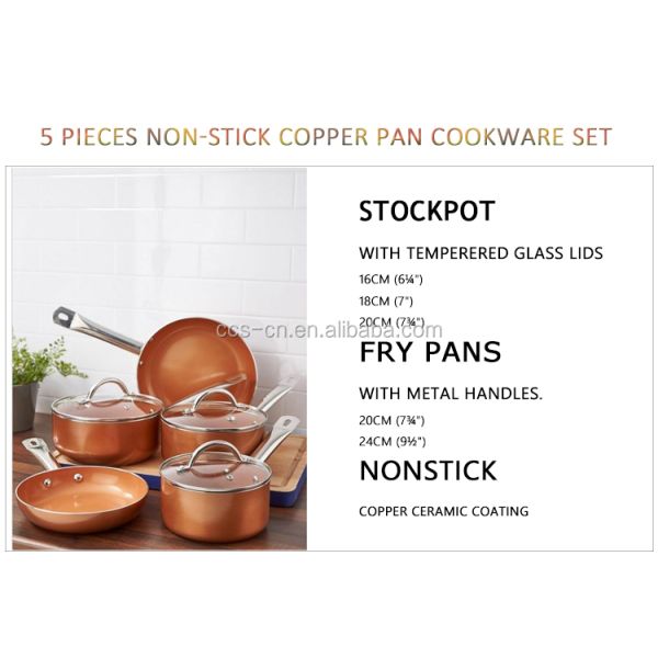Набор посуды из 5 предметов из литого под давлением алюминия с антипригарным покрытием из розового розового золота с антипригарным покрытием