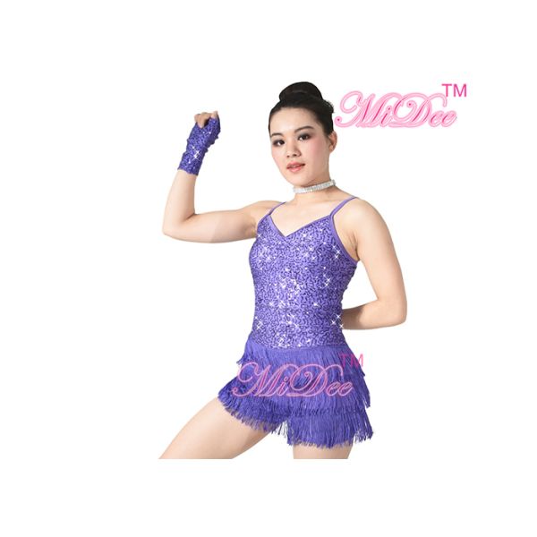 Latin Dance Costume Sequin Top Three Layers Tassels Biketard For Women