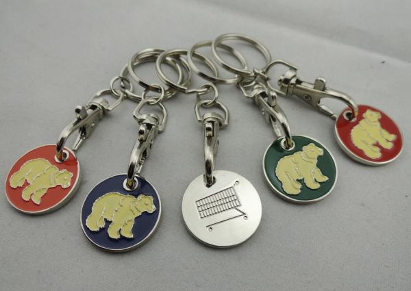 Bear Logo Iron / Brass / Copper Metal Trolley Coin, Shopping Trolley Keyrings with Die Cast, Die Struck, Stamped