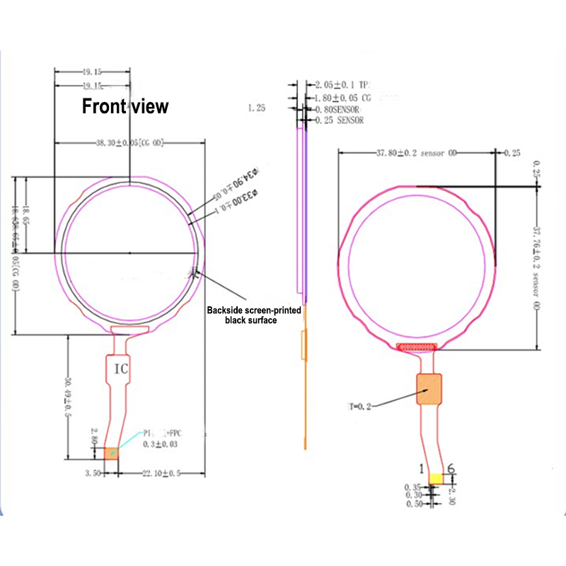 1.28 inches, equipped with GC9A01, circular TFT high-definition capacitive touch screen, display module