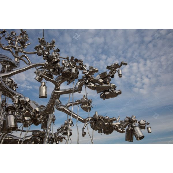 7.6м высокое зеркало полированная нержавеющая сталь Скульптура дерева людей