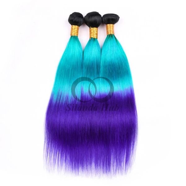 #T1B/Light Blue/Blue Straight Remy Human Hair Bundles Sew In Weave Bundles Brazilian Bundle Deals