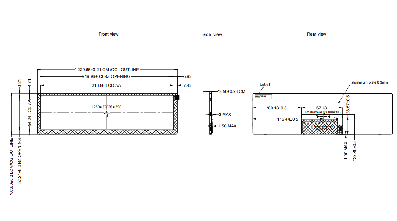 8,8 Nits модуля 1000 высоких яркости TFT LCD дюйма 1280 x 320 с интерфейсом LVDS