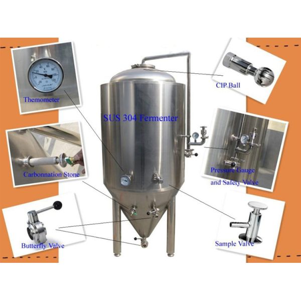 Malt Fermenting Conical Beer Fermenter , Stainless Fermenter Equipment