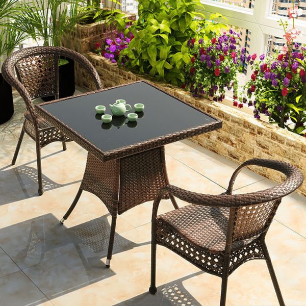 Outdoor Garden Balcony Stackable Armchair and Wicker Dining Table Set for Leisure