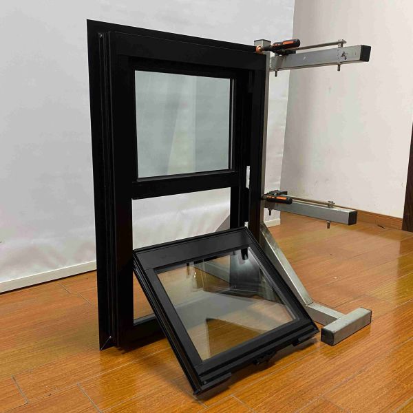 Black Customizable Aluminium Hung Windows Waterproof Aluminium Glazed Windows