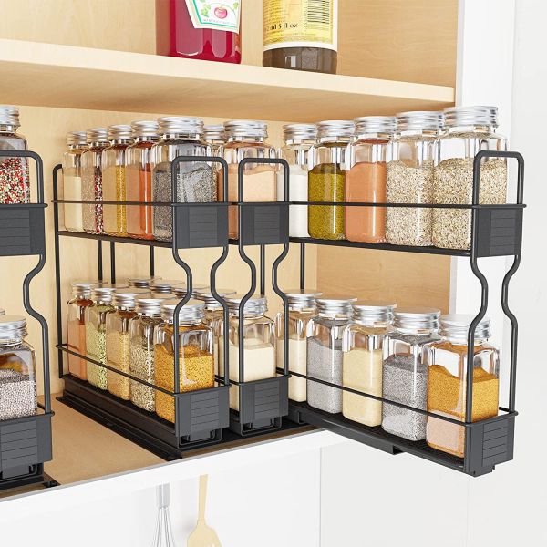 Efficiently Organize Your Bathroom with 2 Layers Sliding Pull Out Spice Rack Organizer