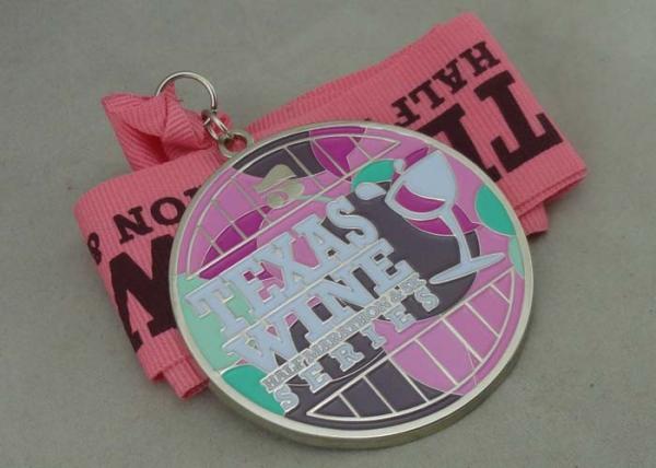 Nickel Plating Soft Enamel Ribbon Medals , Zinc Alloy Wine Festival Medal