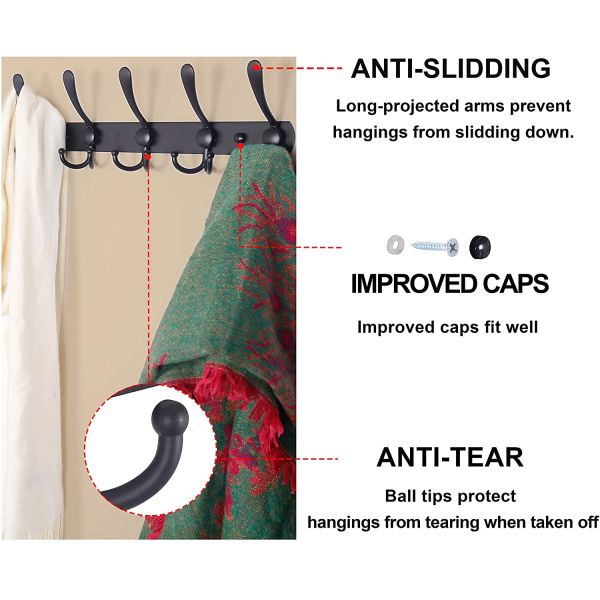 Многофункциональный настенный пальто крюк рельс из нержавеющей стали над дверью 5 Три крюка черный