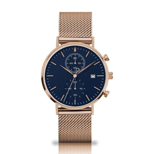 Quartz Chronograph Silver Stainless Steel Watch With Interchangeable Mesh Band