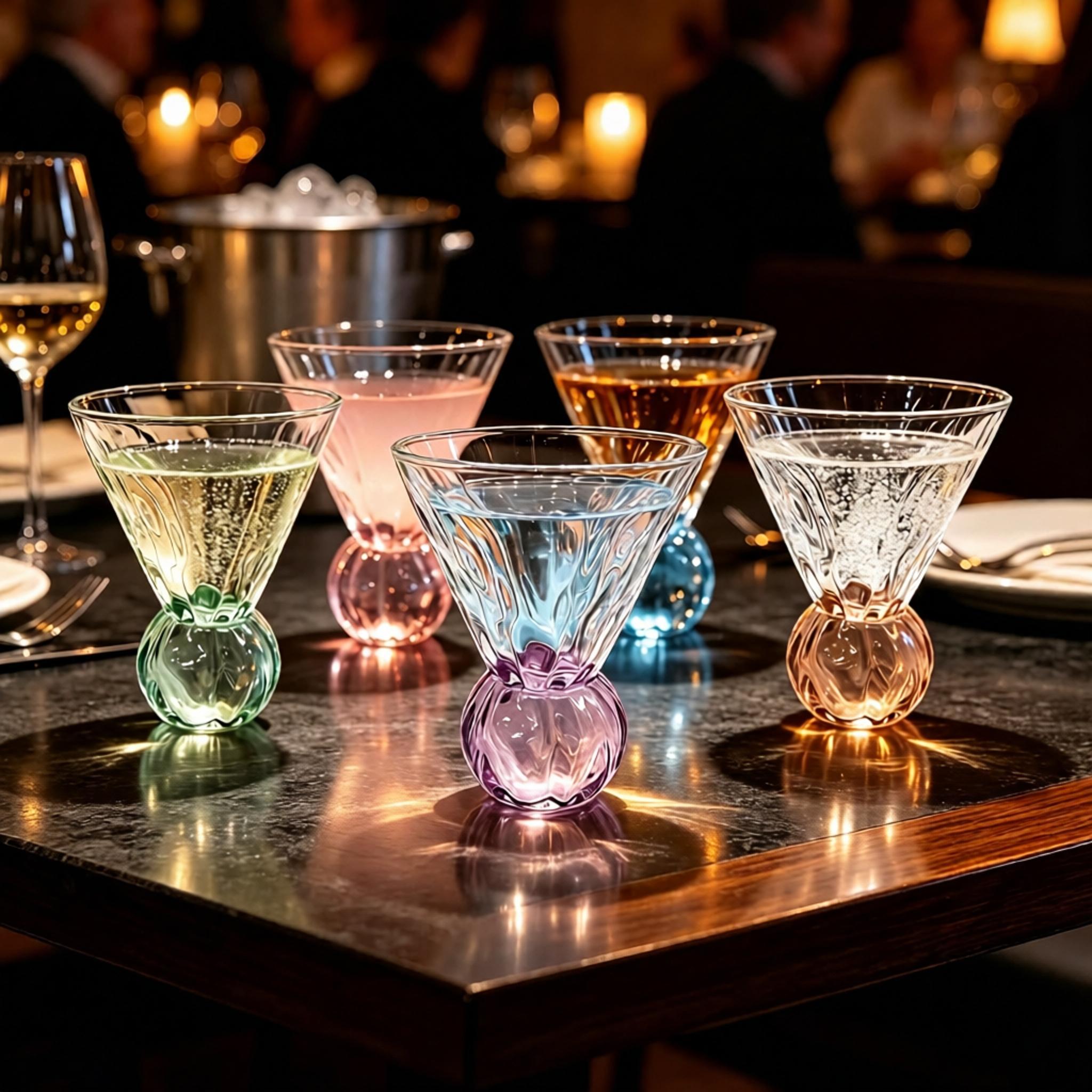 Colorful Fashion Martini Glass Cup Set, Ball Base Crystal Cocktail Glasses, Elegant Stemless Goblet for Bar Party Wedding Home Decor