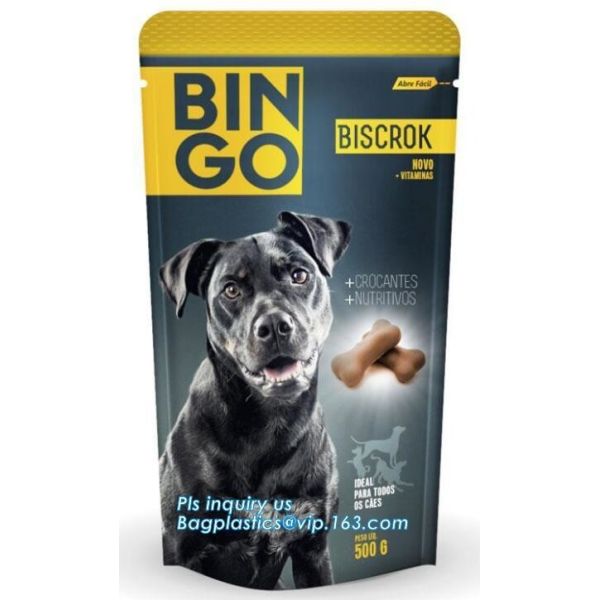 Stand Up Dog Food Feed Packaging Bag With Tear Off Slider Seal, Top Slider Zip lockk Plastic Dog Treats Plastic Packaging