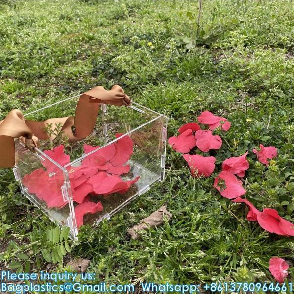 Clear Flower Girl Basket For Wedding - Acrylic Wedding Basket Decoration, Customized Name,Handle With Silk Ribbon