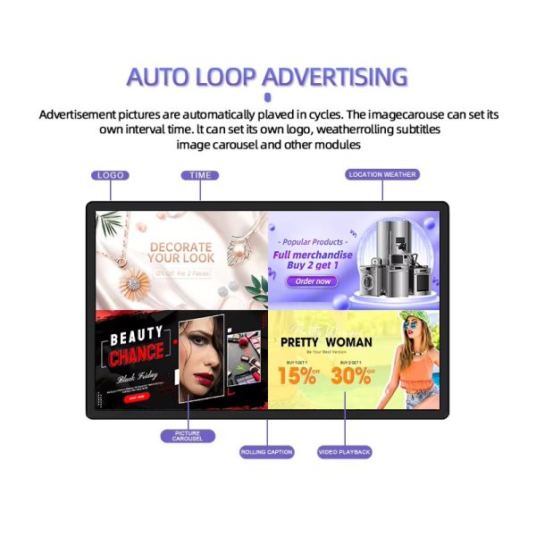 Qunmao 85 65 55 43 Inch 4K Ultra HD Digital Signage LCD Screen with Android 13.0 and Cloud-Based CMS Integration