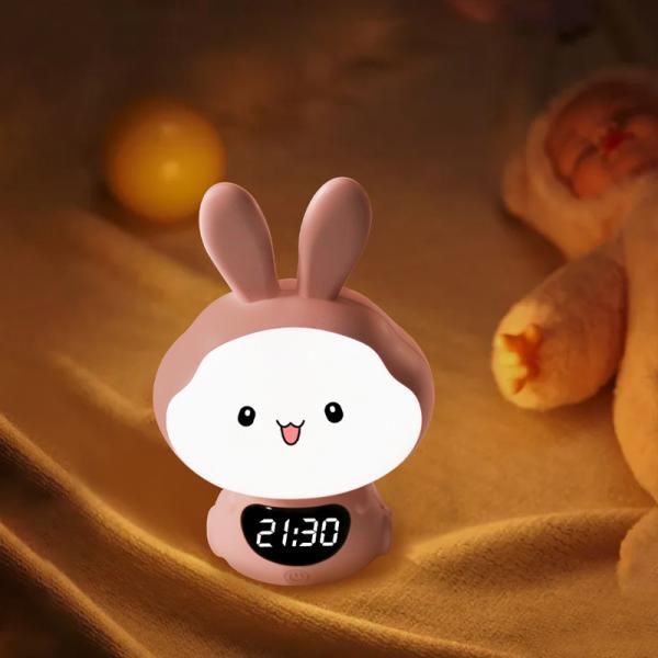 Kids USB Rechargeable Night Lamp With Clock Remote Control Warm White LED Timable Bedroom Desktop