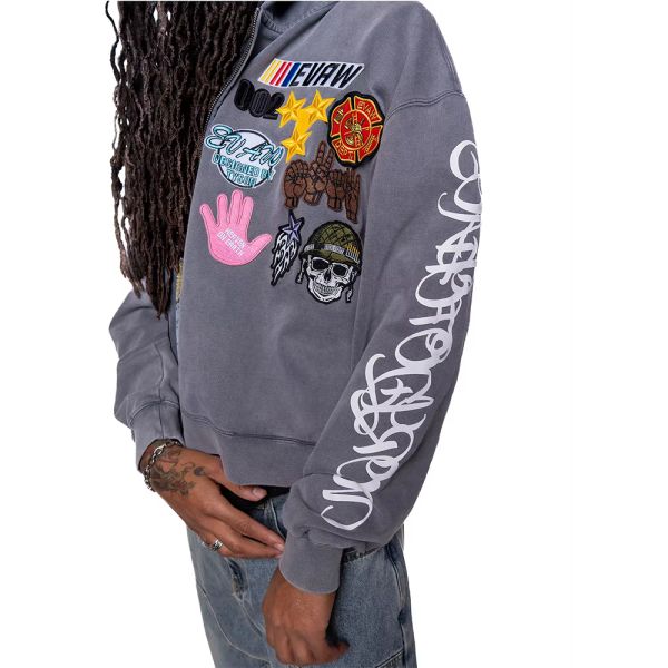 Autumn Custom Men'S Stone Acid Wash Cropped Boxy Embroidered Zip Up Hoodie Embroidered Vintage Sweatshirts