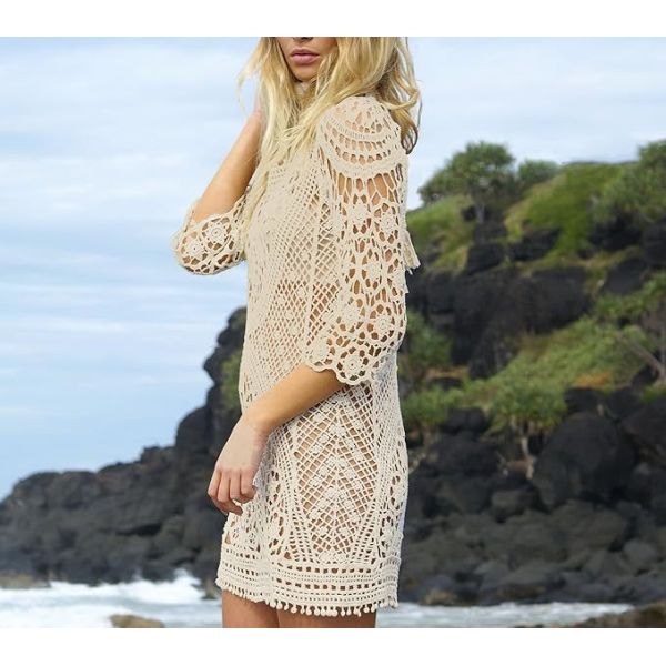 Swimwear Cover Up Fashion Beach Hand Crochet Women'S Crochet Lace Bikini Swimsuit Cover Up – Lightweight Hollow Out Bathing Suit Cover For Vacation, Pool, Resort