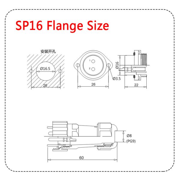 SP16 IP68 2 Pin Waterproof Connector Plug Socket PA66 Male And Female 5 Pin 9 Pin