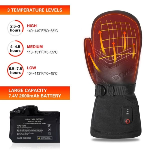 Snowboarding Kids Ski Gloves with 7.4V 2200MAH Lithium Battery Windproof Waterproof Warm Breathable Mittens Heated Gloves