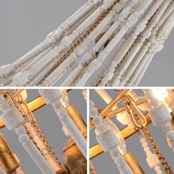 Wrought iron and wood light chandelier fixtures with Wood beads for Kitchen Dining room (WH-CI-40)
