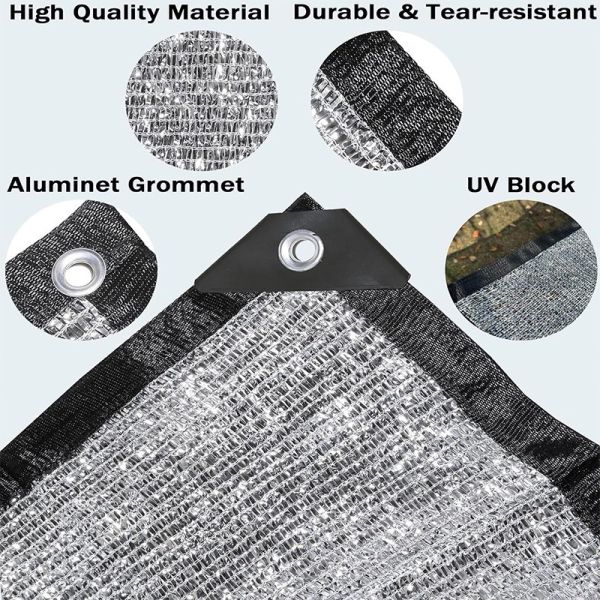 Outdoor Shading Net Agriculture Metal Aluminum Foil Shade Sails & Enclosure Nets for Parking Garden with Silver Eyelet