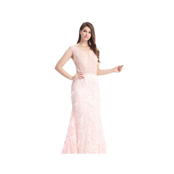 Beige Color Sleeveless Prom Party Dress / V Neck Backless Long Maxi Gown