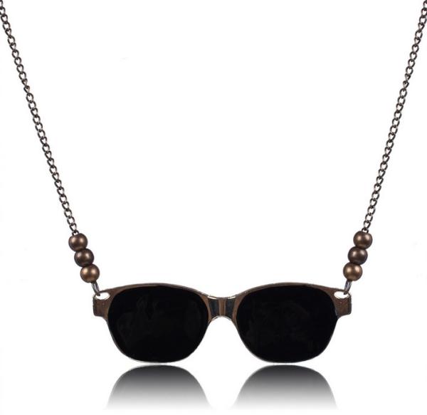 retro fashion jewelry necklace bronze metallic paint exaggerated glasses sweater chain