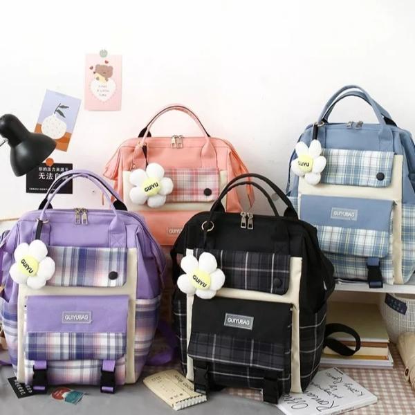 Canvas Girls School Bag Set College Waterproof Cute Book Bag Sets Wallet