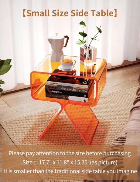 Clear Orange Acrylic Bedside Table Perspex Bedside Table Display Living Room Coffee Table
